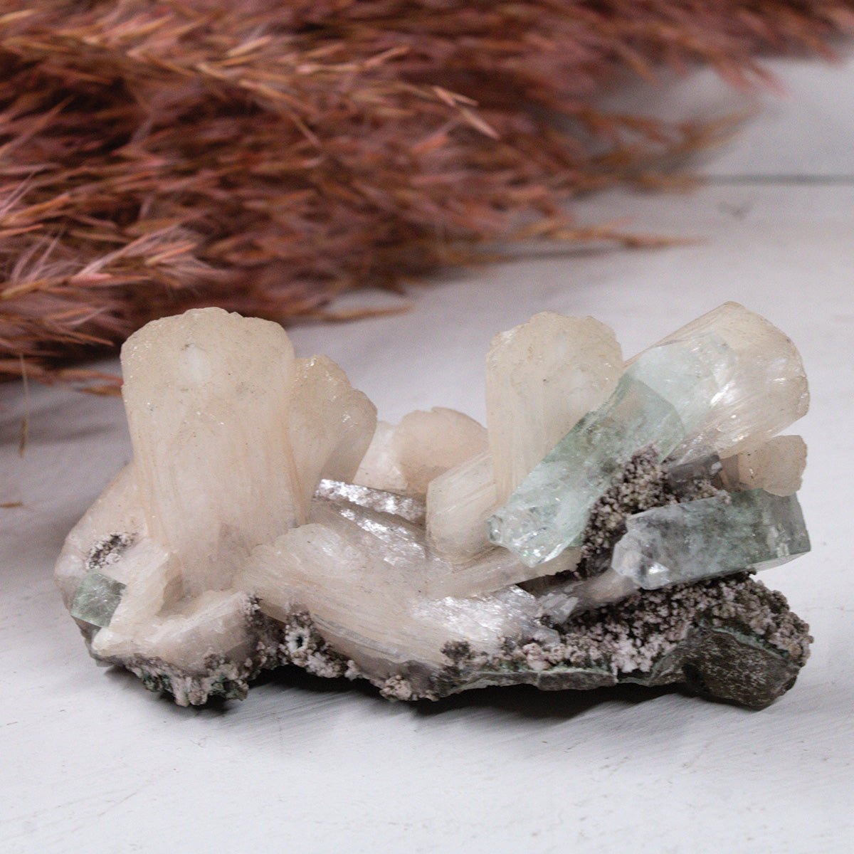 Aquamarine on Stilbite - Unique Specimen 1 - Muse + Moonstone