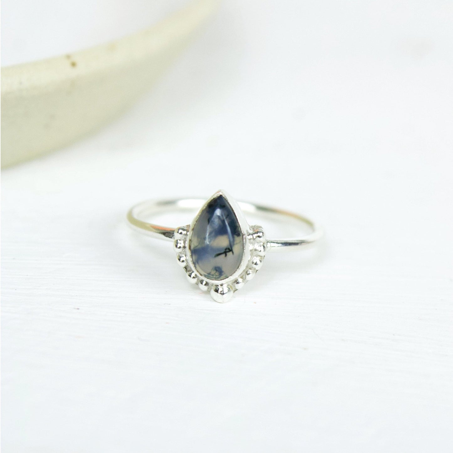 "Fate" Moss Agate Tear Drop Ring | Love + Lark - Muse + Moonstone