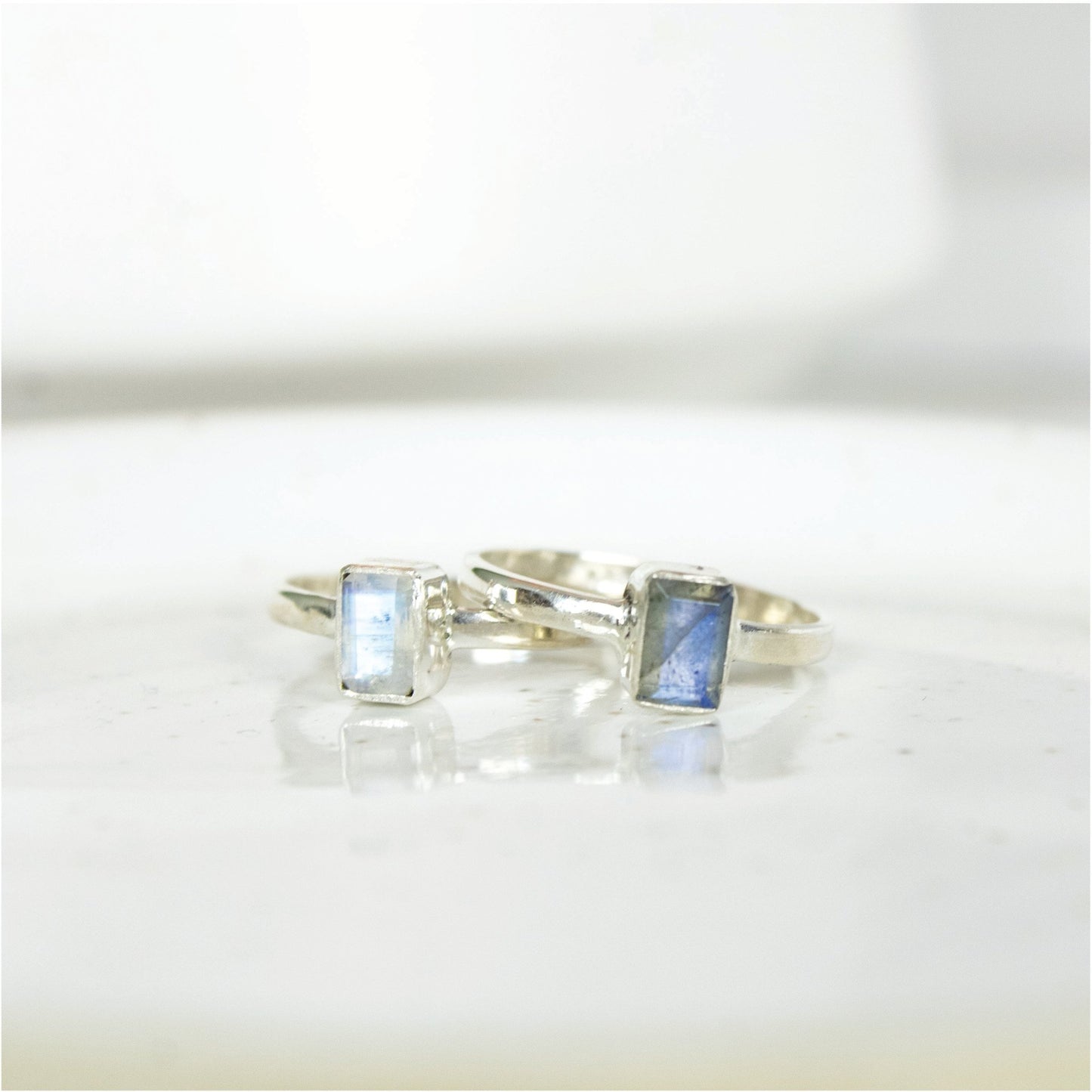 "Serendipity" Bezel Cut Rainbow Moonstone Ring | Love + Lark - Muse + Moonstone