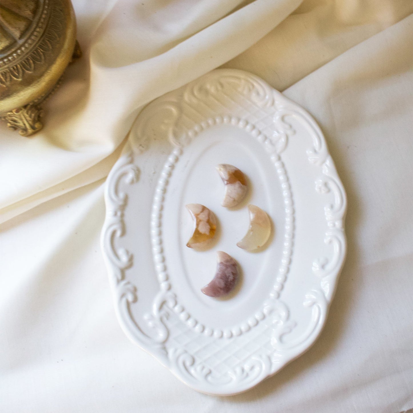 Carved Moon - Flower Agate - Muse + Moonstone