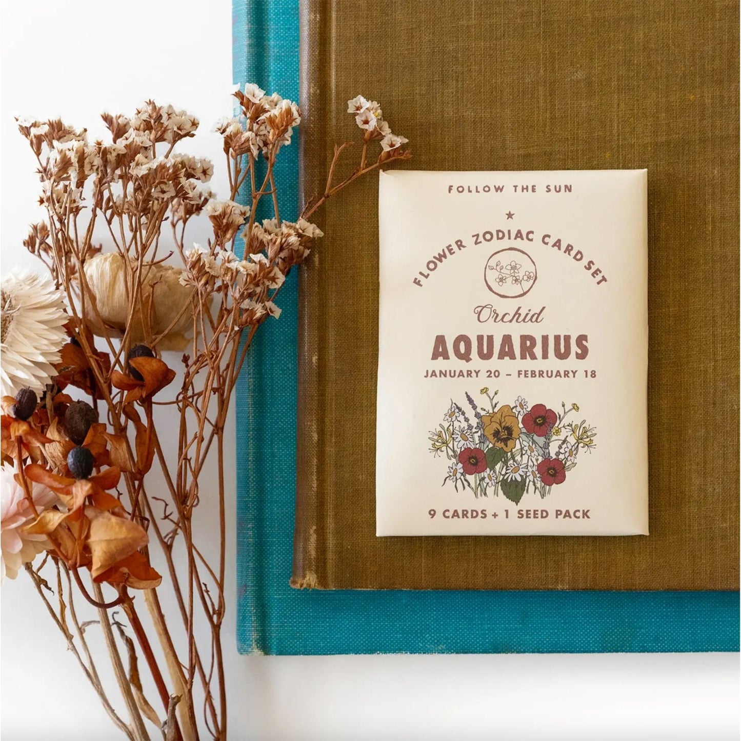 Flower Zodiac Sticker Card Set - Aquarius (Jan 20 - Feb 18) - Muse + Moonstone