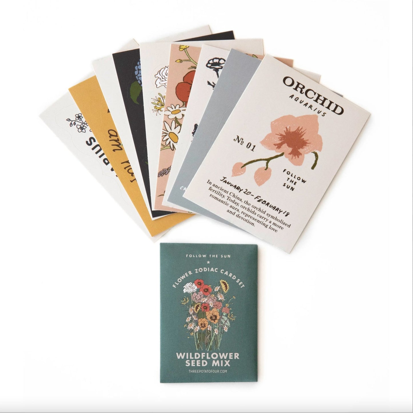 Flower Zodiac Sticker Card Set - Aquarius (Jan 20 - Feb 18) - Muse + Moonstone