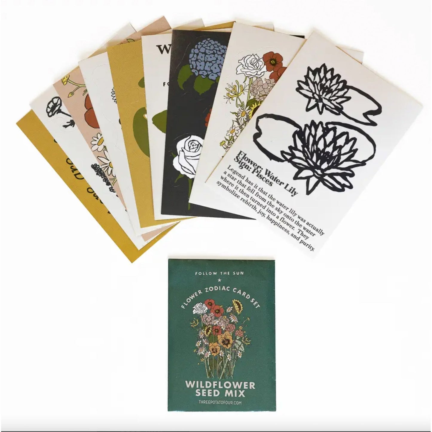 Flower Zodiac Sticker Card Set - Pisces (Feb 19 - Mar 20) - Muse + Moonstone