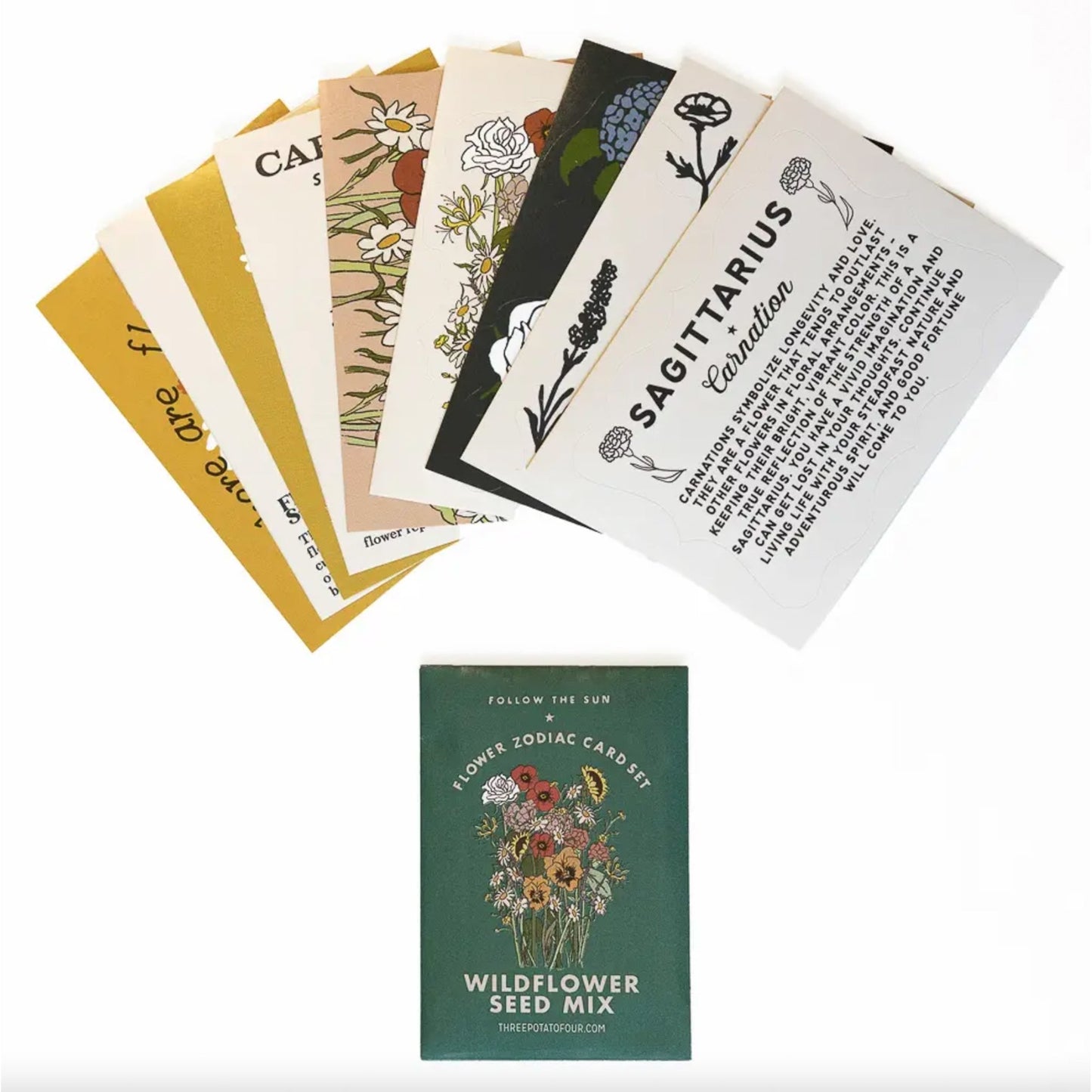 Flower Zodiac Sticker Card Set - Sagittarius (Nov 22 - Dec 21) - Muse + Moonstone