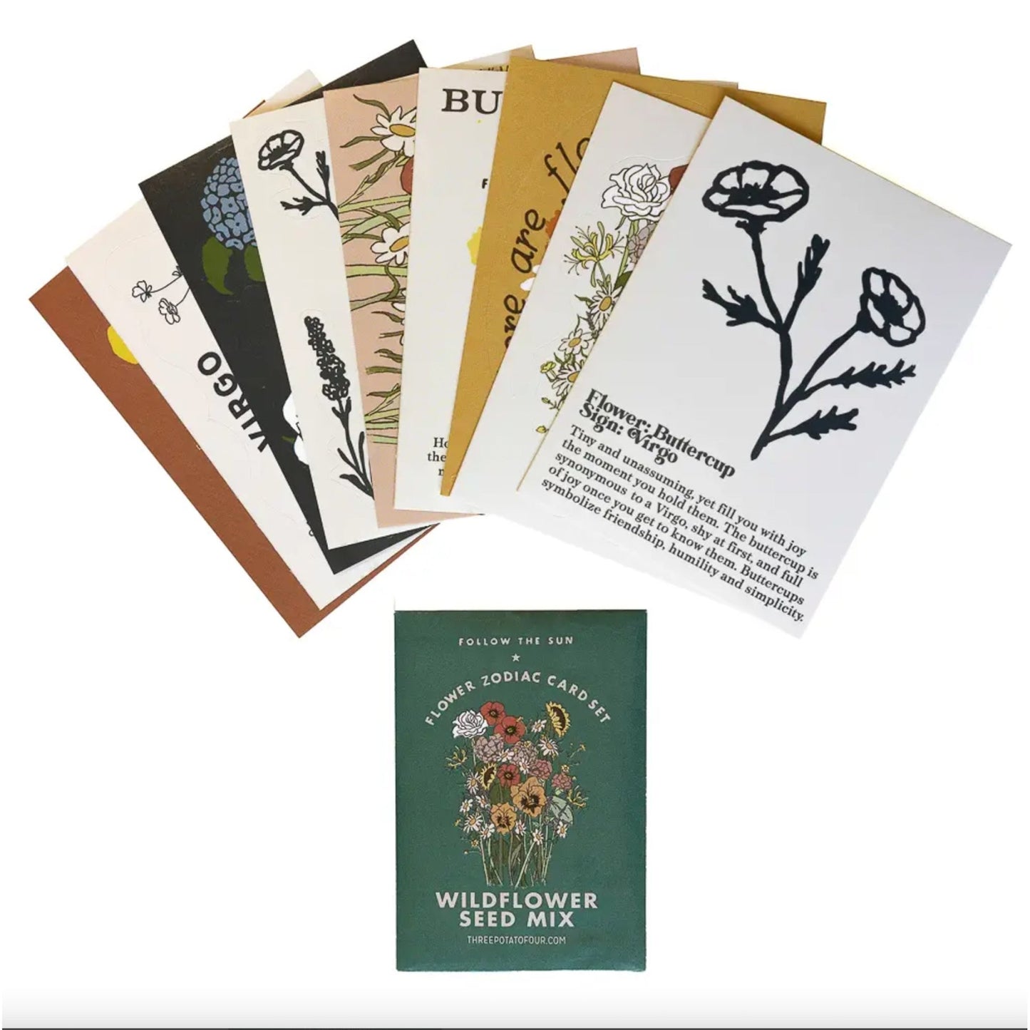 Flower Zodiac Sticker Card Set - Virgo (Aug 23 - Sept 22) - Muse + Moonstone