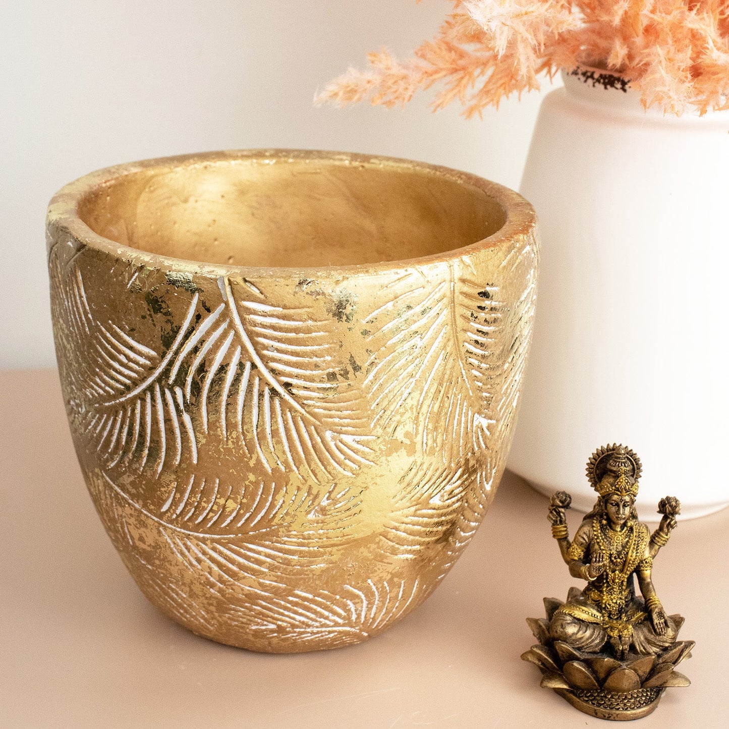 Golden Leaf Ceramic Plant Pot - Muse + Moonstone