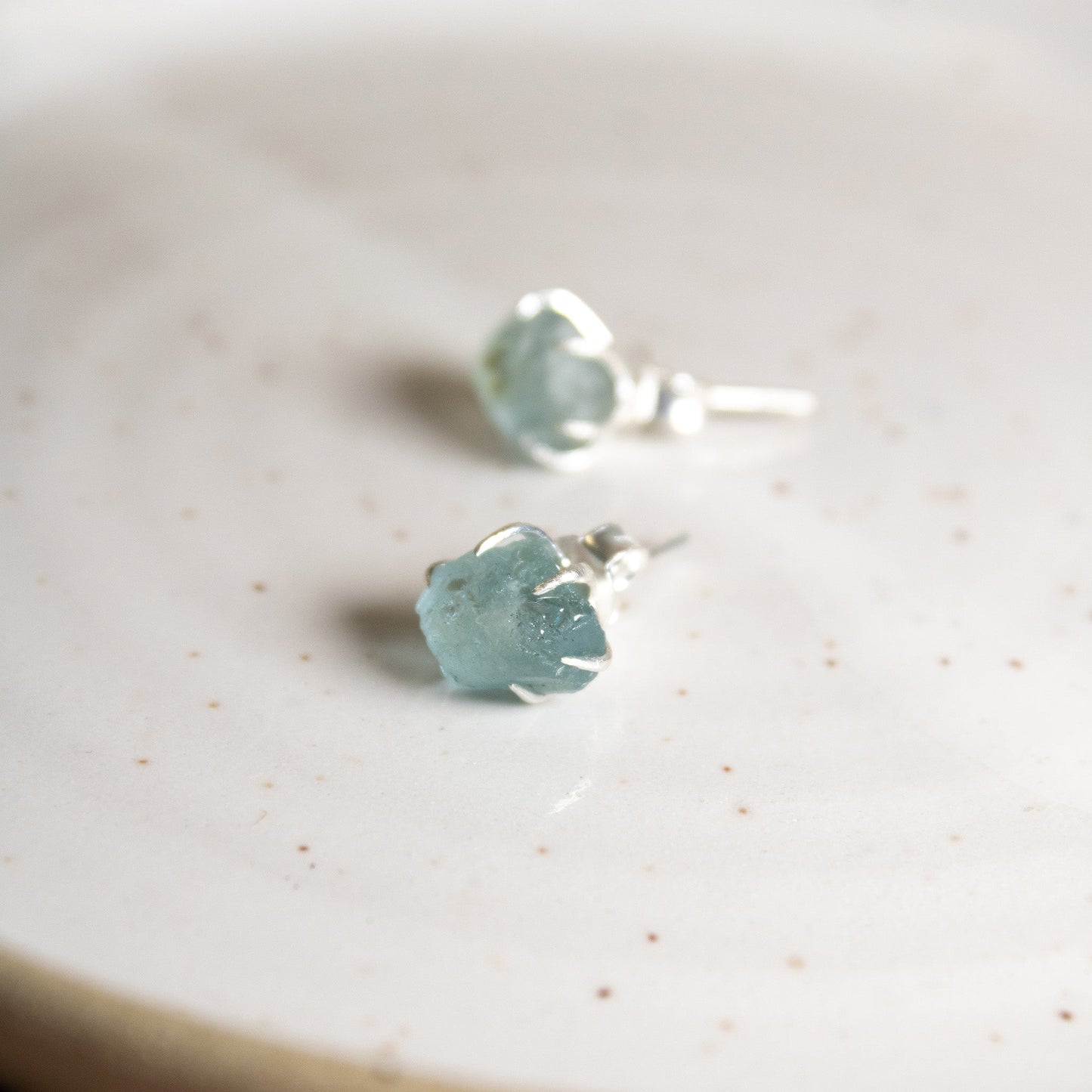 Raw Aquamarine Stud Earrings | Love + Lark - Muse + Moonstone