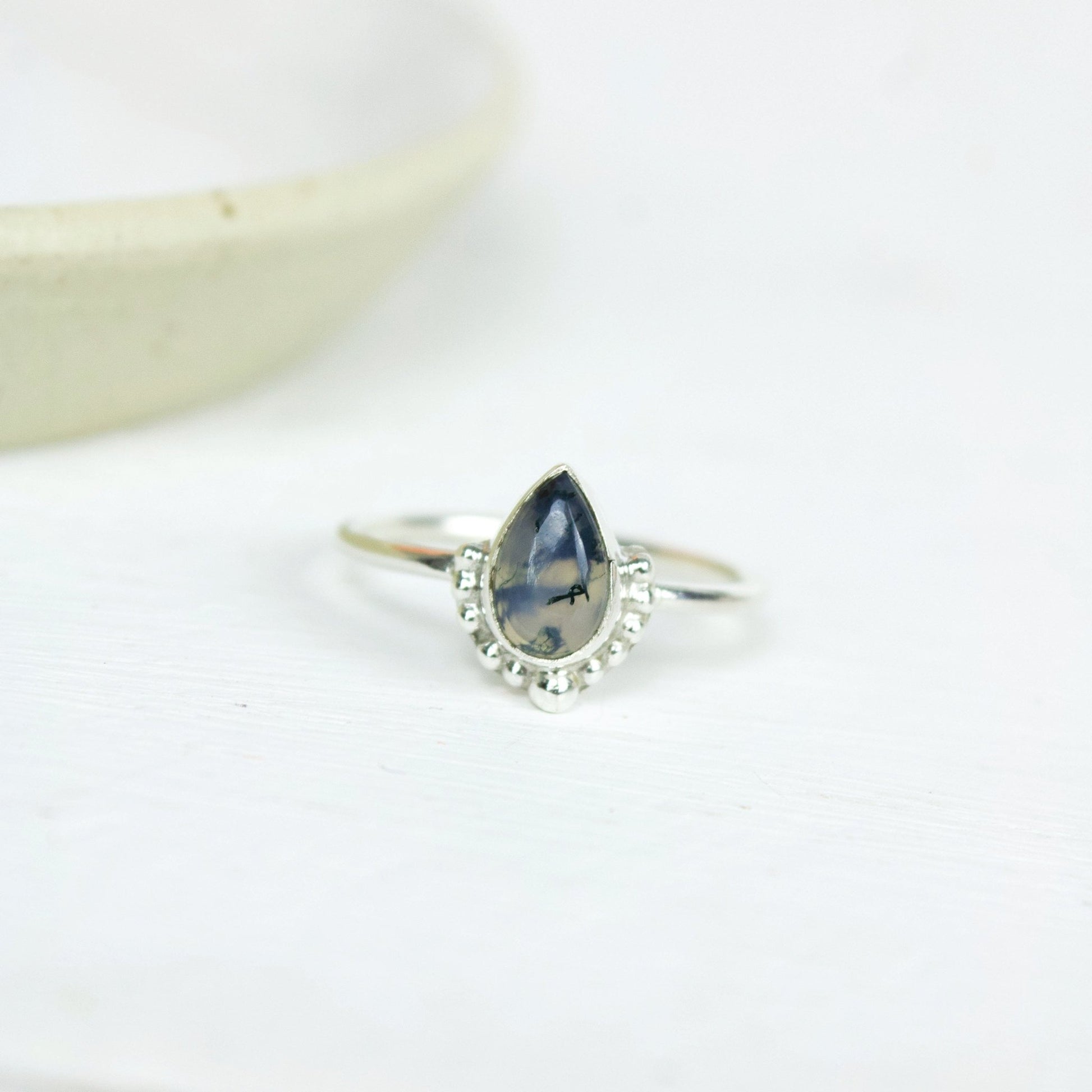 "Fate" Moss Agate Tear Drop Ring | Love + Lark - Muse + Moonstone