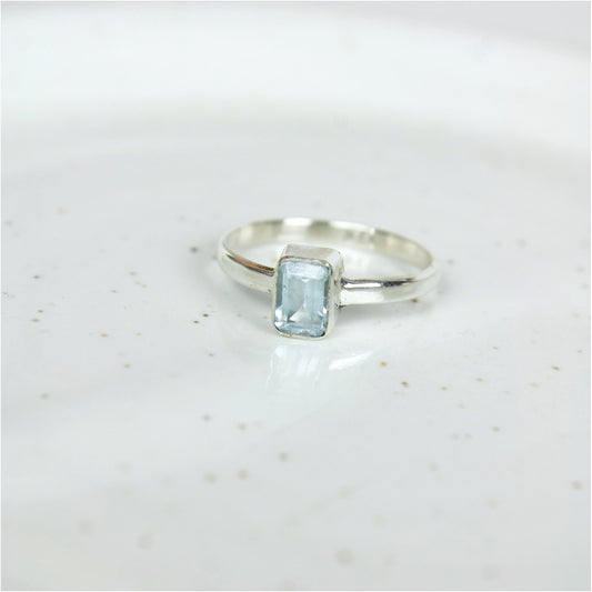 "Serendipity" Bezel Cut Blue Topaz Ring | Love + Lark - Muse + Moonstone