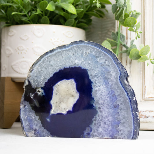 Blue Agate Geode - Polished Stand-up Decorator #2 - Muse + Moonstone