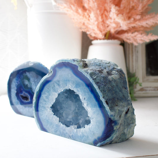 Blue Agate Geode - Polished Stand-up Decorator #3 - Muse + Moonstone