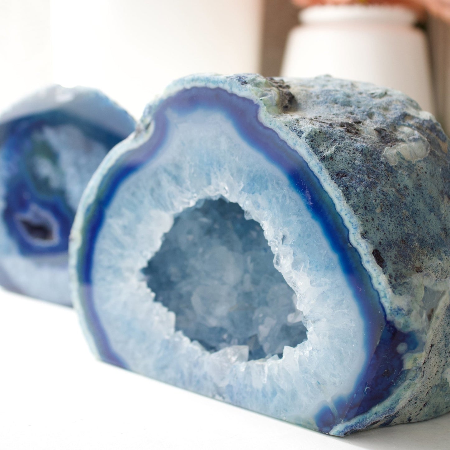 Blue Agate Geode - Polished Stand-up Decorator #3 - Muse + Moonstone