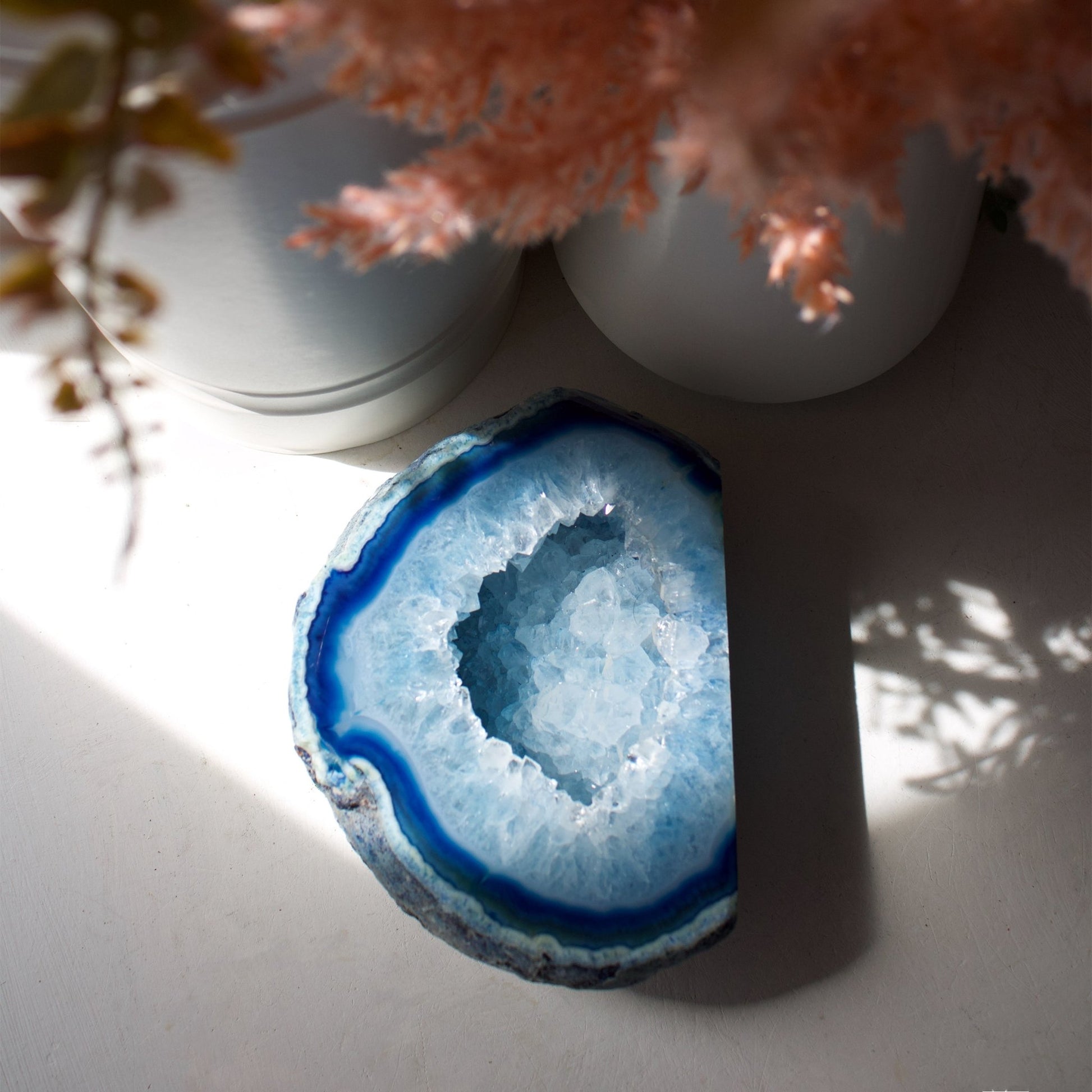 Blue Agate Geode - Polished Stand-up Decorator #3 - Muse + Moonstone