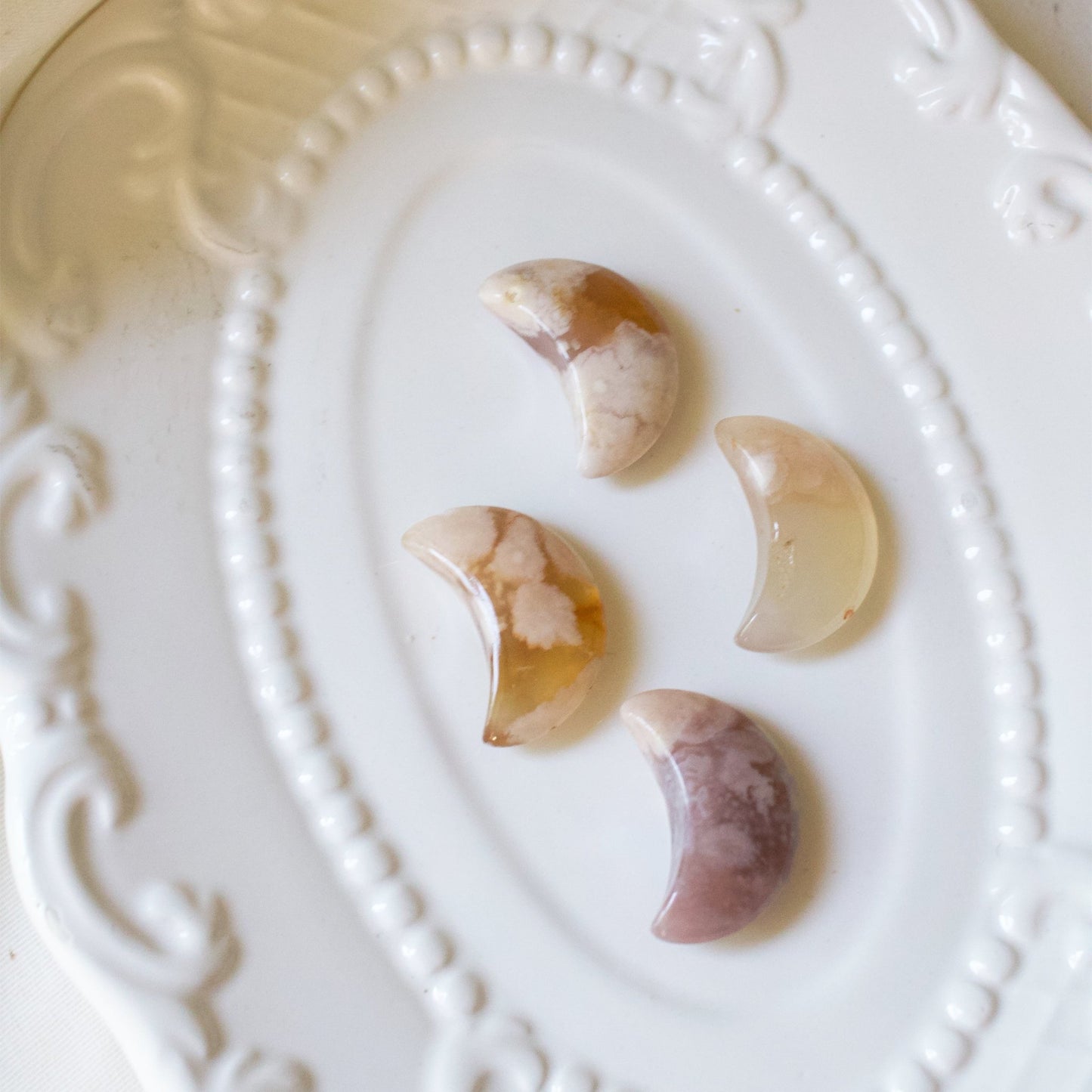 Carved Moon - Flower Agate - Muse + Moonstone