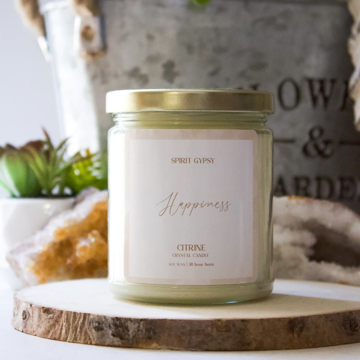 Citrine Crystal Candle - Happiness - Muse + Moonstone