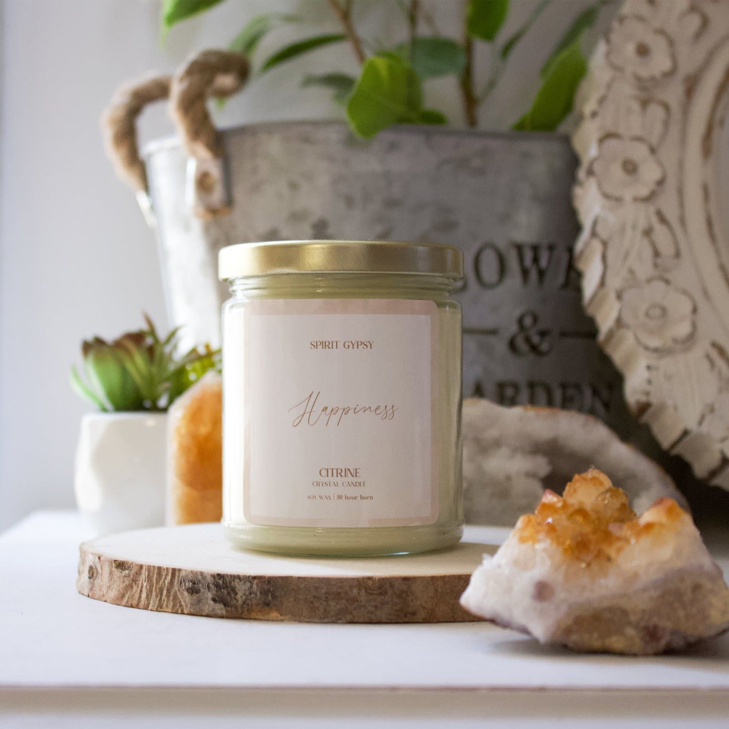 Citrine Crystal Candle - Happiness - Muse + Moonstone