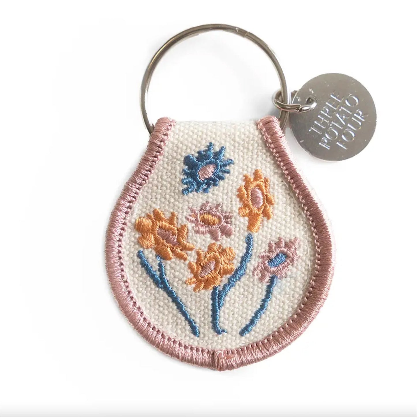 Embroidered Patch Keychain - Pink Floral - Muse + Moonstone