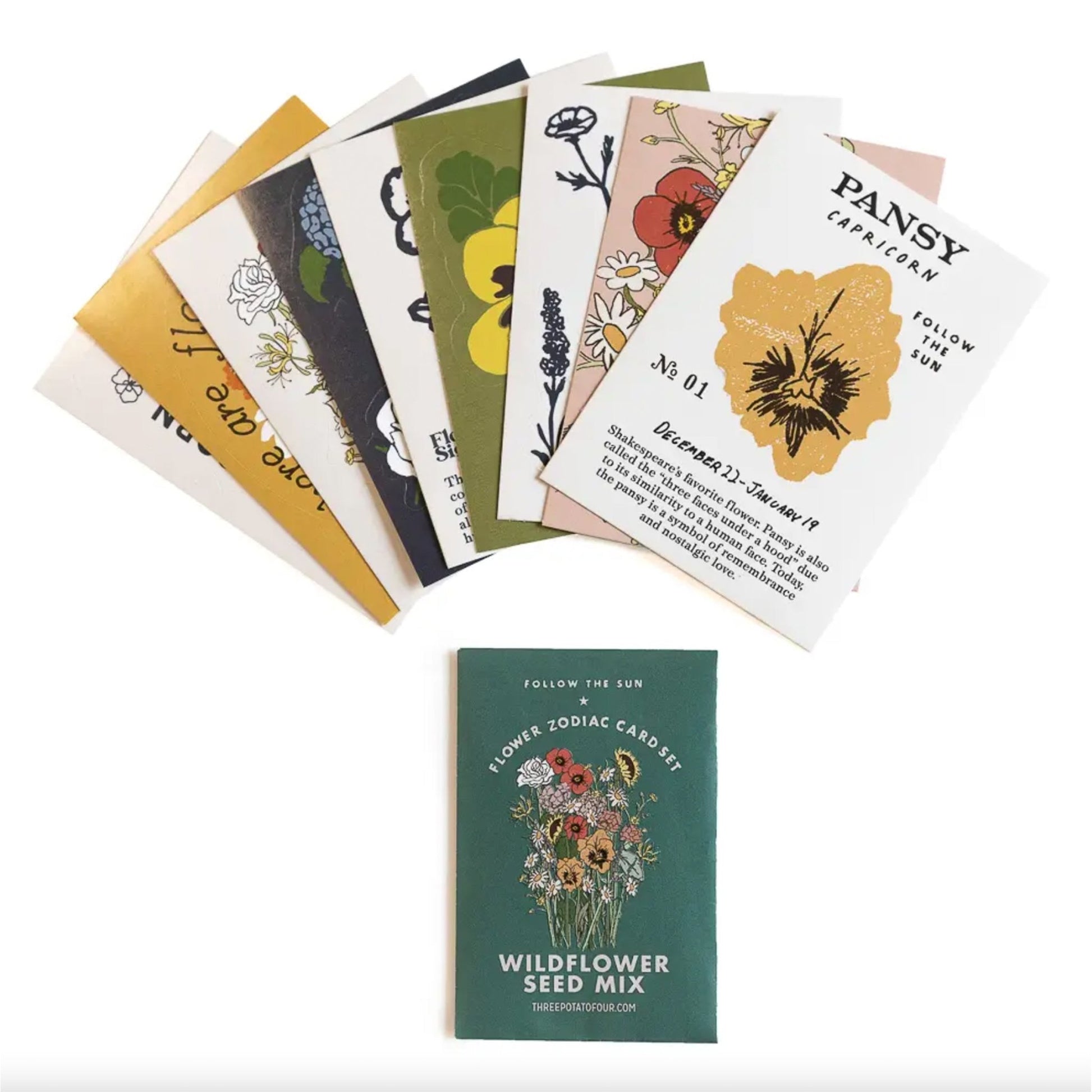 Flower Zodiac Sticker Card Set - Capricorn (Dec 22 - Jan 19) - Muse + Moonstone