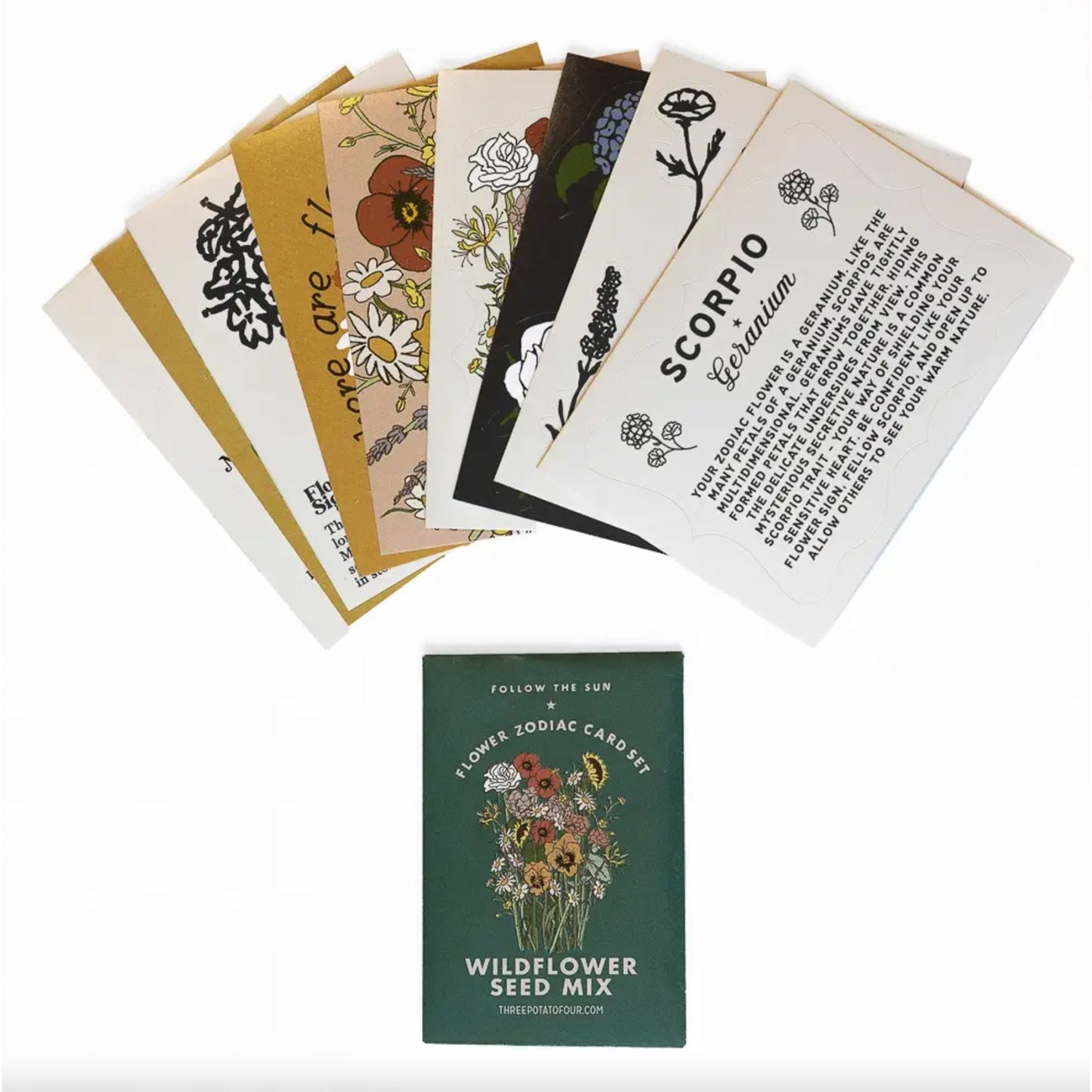 Flower Zodiac Sticker Card Set - Scorpio (Oct 23 - Nov 21) - Muse + Moonstone
