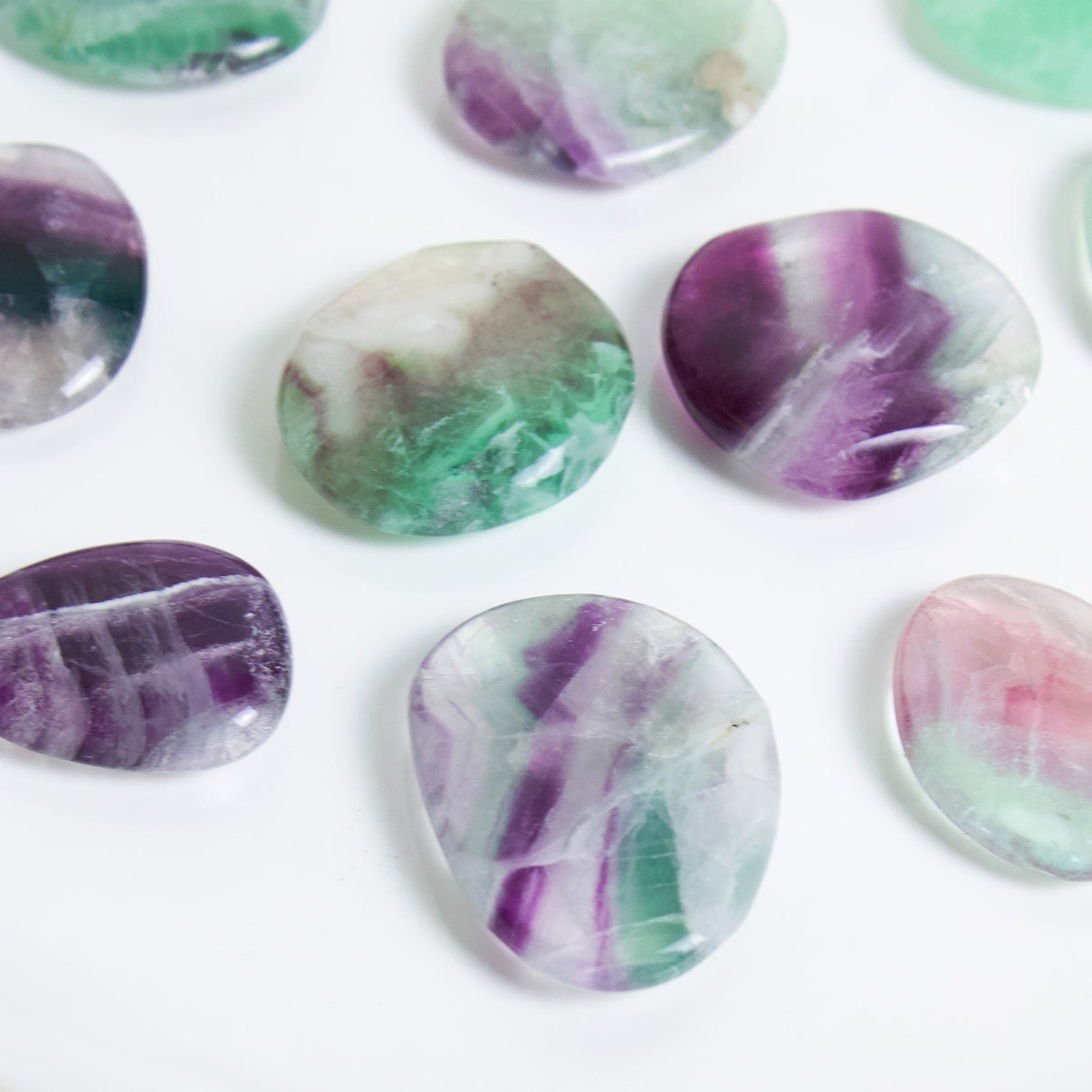 Fluorite Mini Palm Stones Muse + Moonstone Crystals
