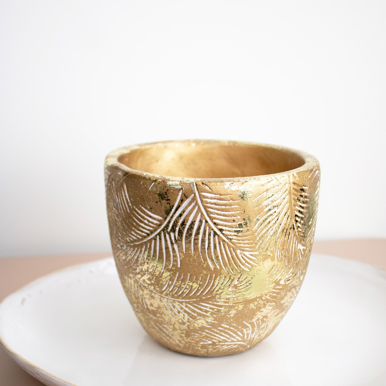 Golden Leaf Ceramic Plant Pot - Muse + Moonstone