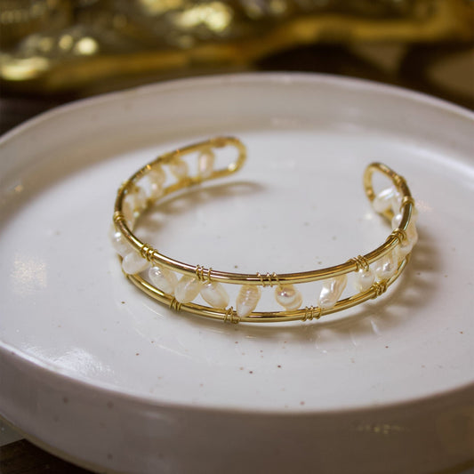 Beaded Pearl Bangle Bracelet | Love + Lark - Muse + Moonstone