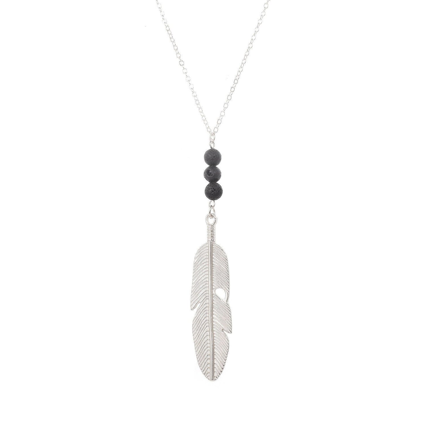 "Guided" Feather/Lava Stone Necklace | Love + Lark - Muse + Moonstone