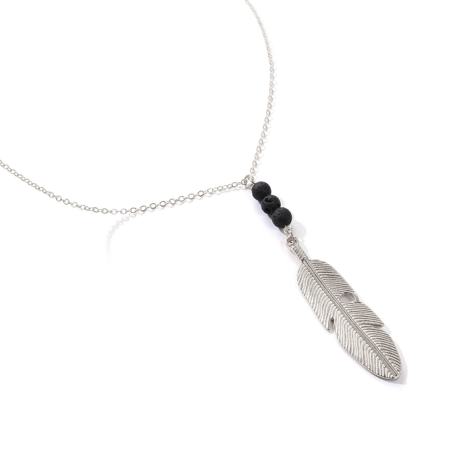 "Guided" Feather/Lava Stone Necklace | Love + Lark - Muse + Moonstone