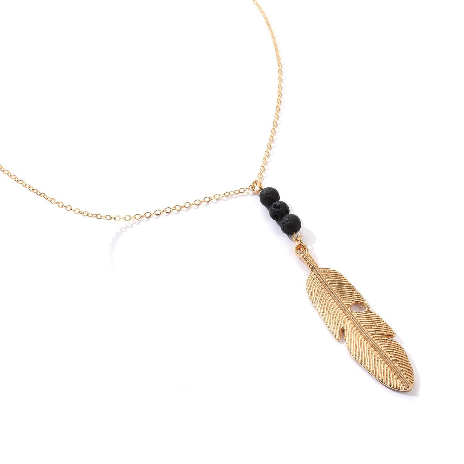 "Guided" Feather/Lava Stone Necklace | Love + Lark - Muse + Moonstone