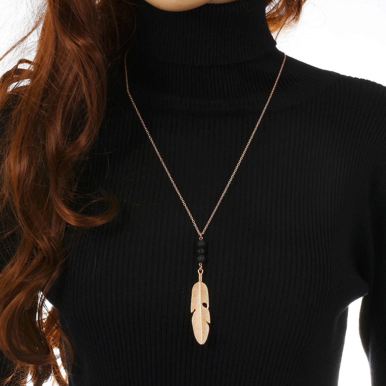 "Guided" Feather/Lava Stone Necklace | Love + Lark - Muse + Moonstone