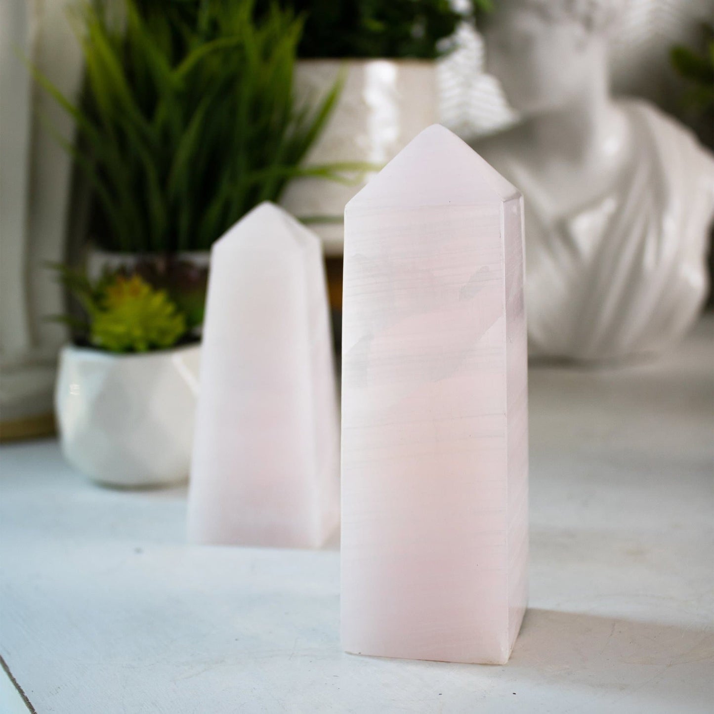 Pink Mangano Calcite - Obelisk - Muse + Moonstone