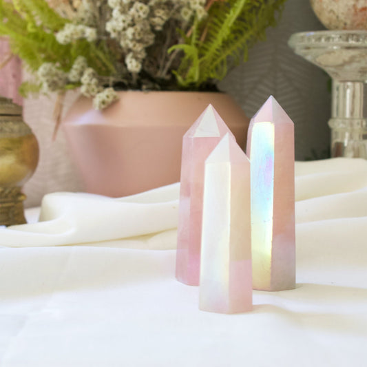 Rose Aura Quartz - Polished Point - Muse + Moonstone