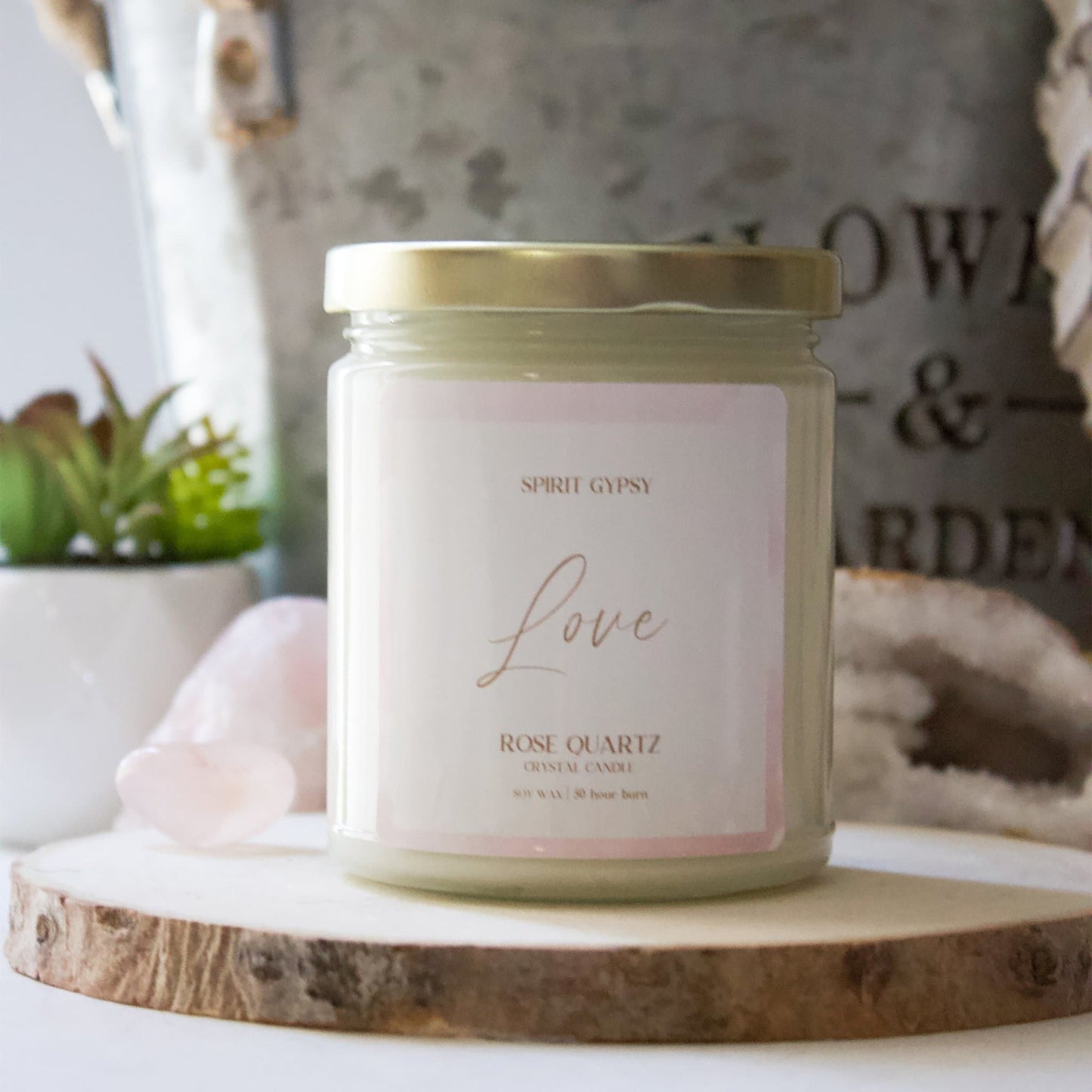 Rose Quartz Crystal Candle - Love - Muse + Moonstone