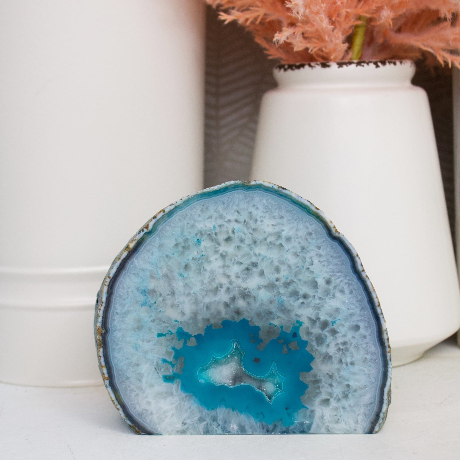 Teal Agate Geode - Polished Stand-up Decorator #2 - Muse + Moonstone