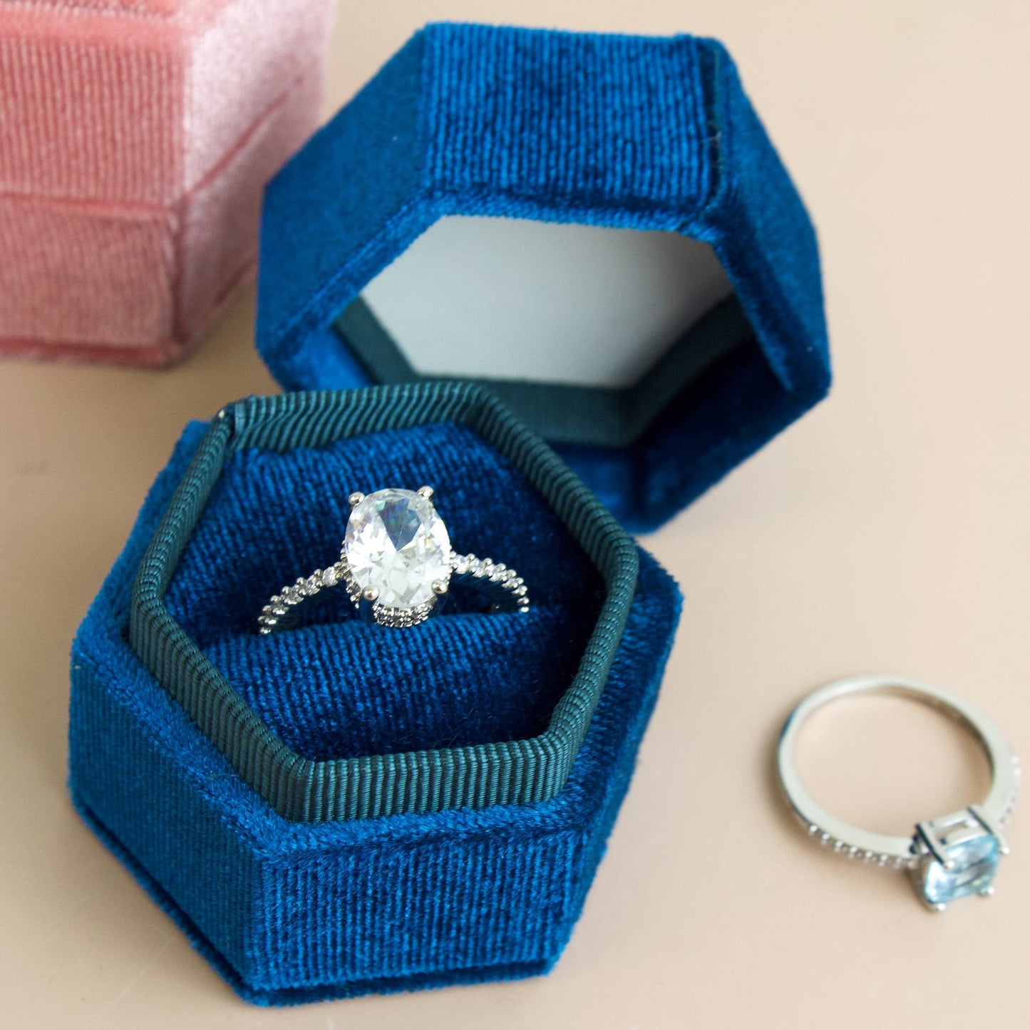 Velvet Hexagon Ring Box - Muse + Moonstone