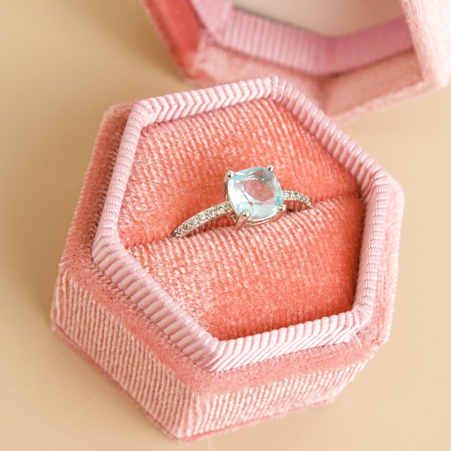 Velvet Hexagon Ring Box - Muse + Moonstone