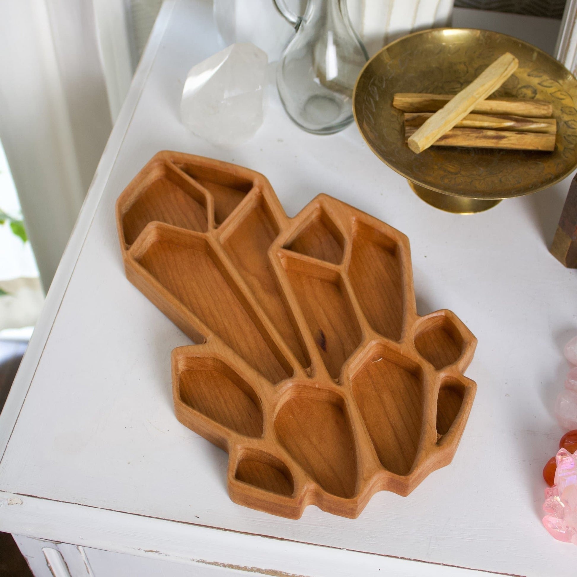 Wooden Crystal Dish | Hand-Carved - Muse + Moonstone